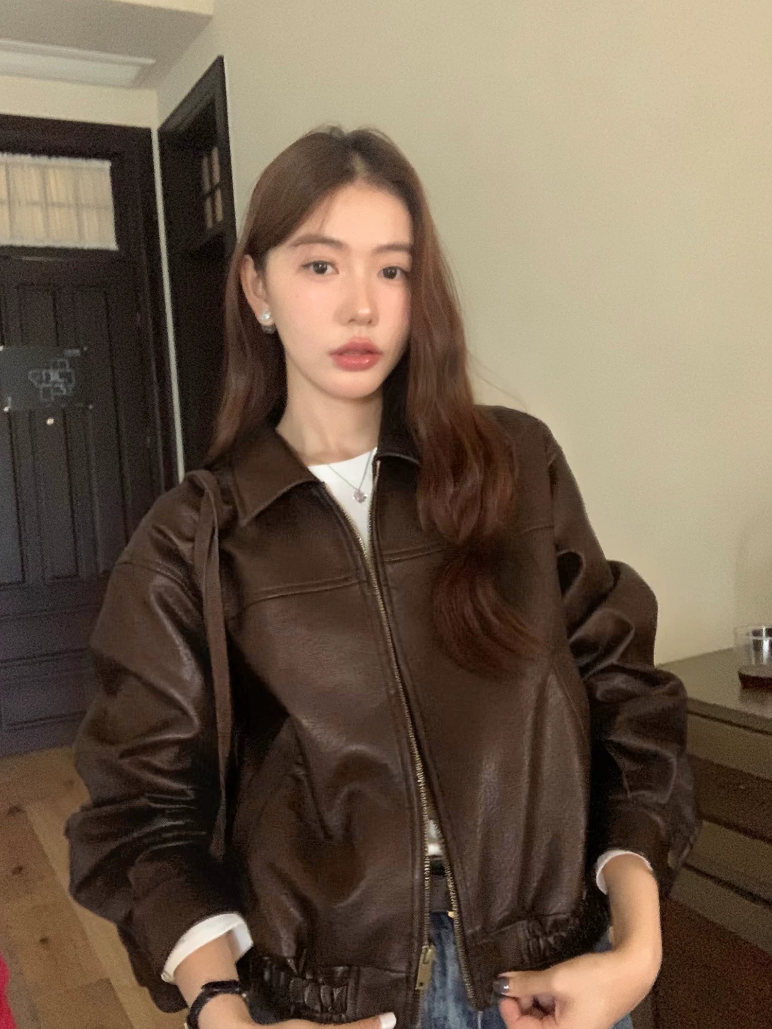 Pusumede Vintage Premium Loose Short Leather Jacket
