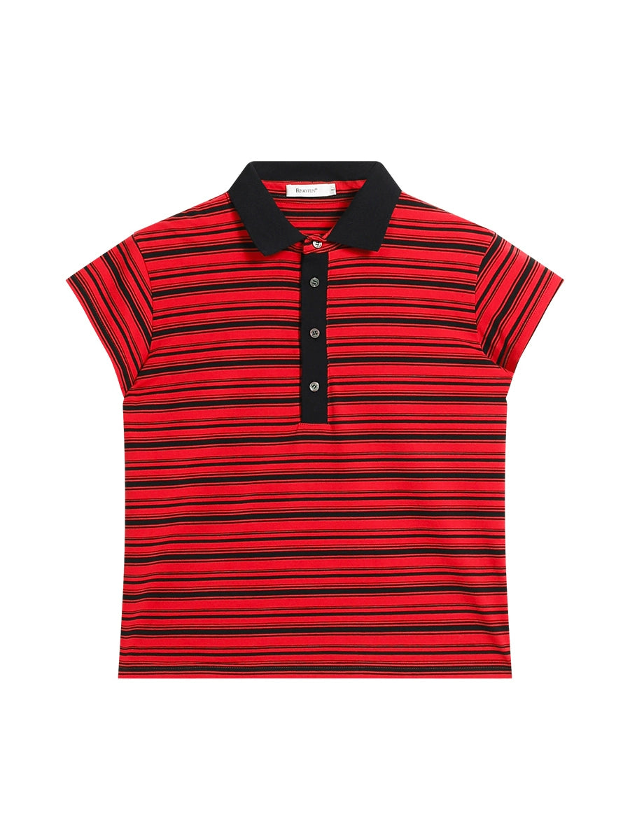 FUNKYFUN Stylish Simple Classic Striped POLO Short Sleeve Tee