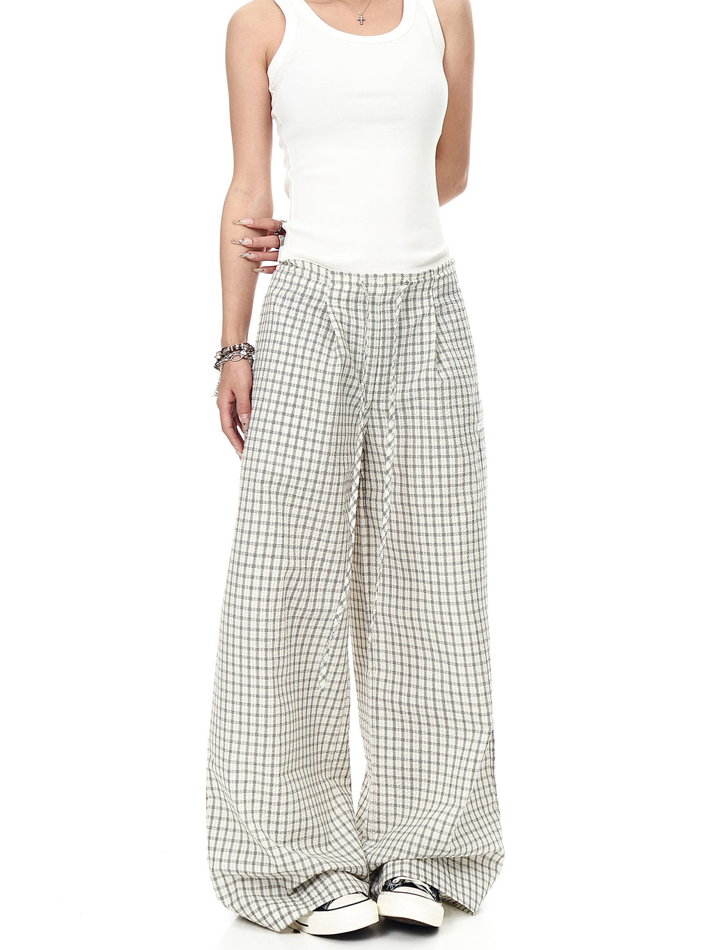 BLACKLISTS Lazy Casual Checked Wide Leg Floor Pants