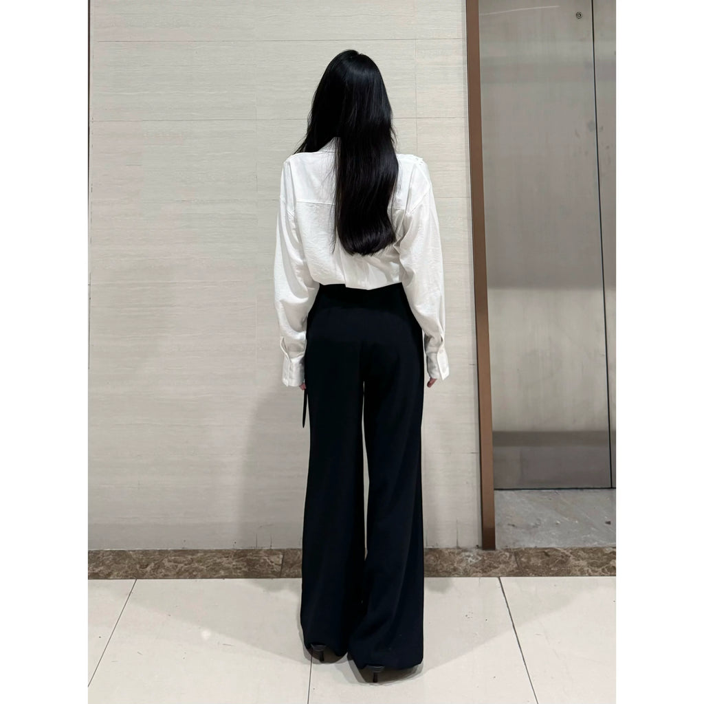 PANPANSTUDIO Simple Linen Old Money Style Shirt Wide Leg Pants Set