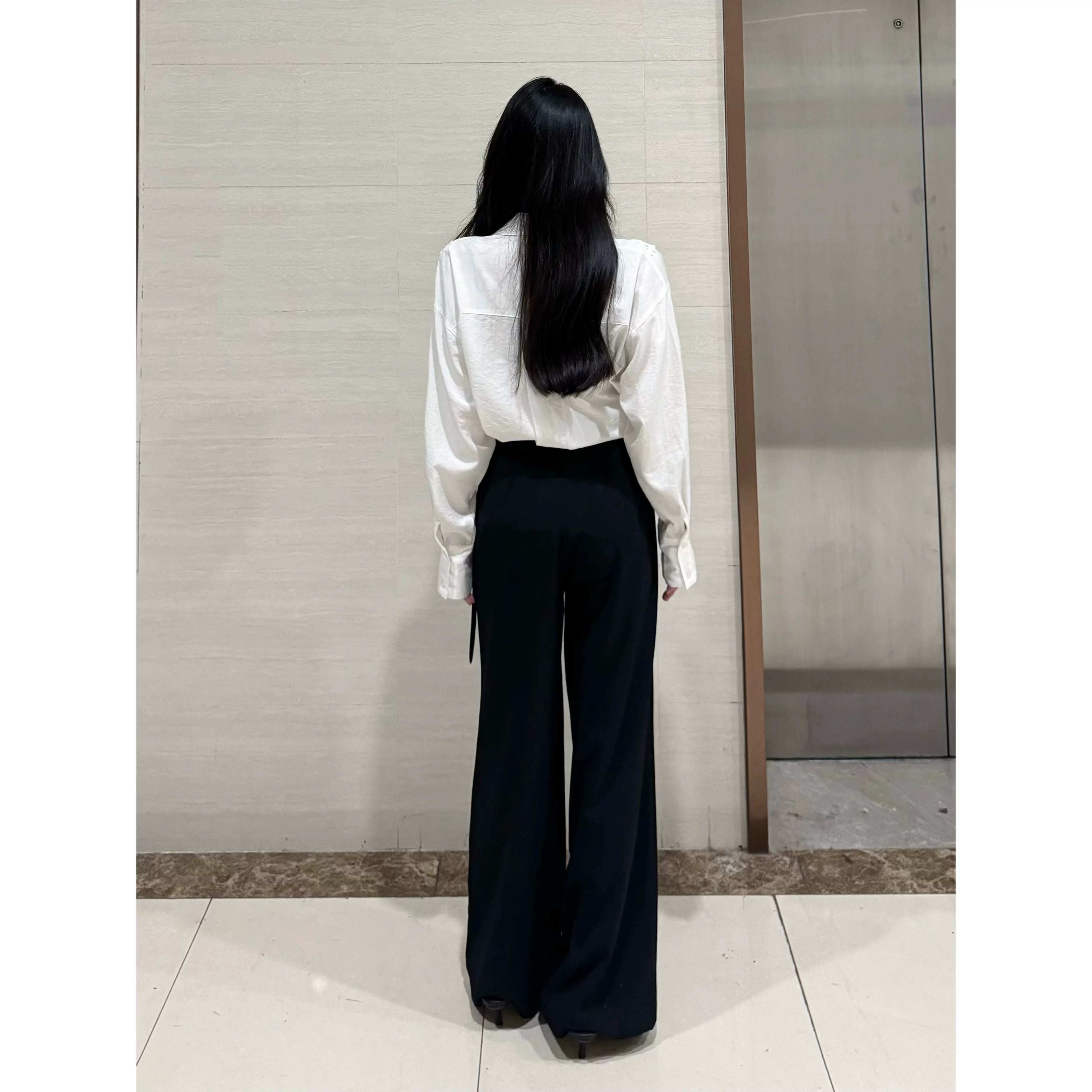 PANPANSTUDIO Simple Linen Old Money Style Shirt Wide Leg Pants Set