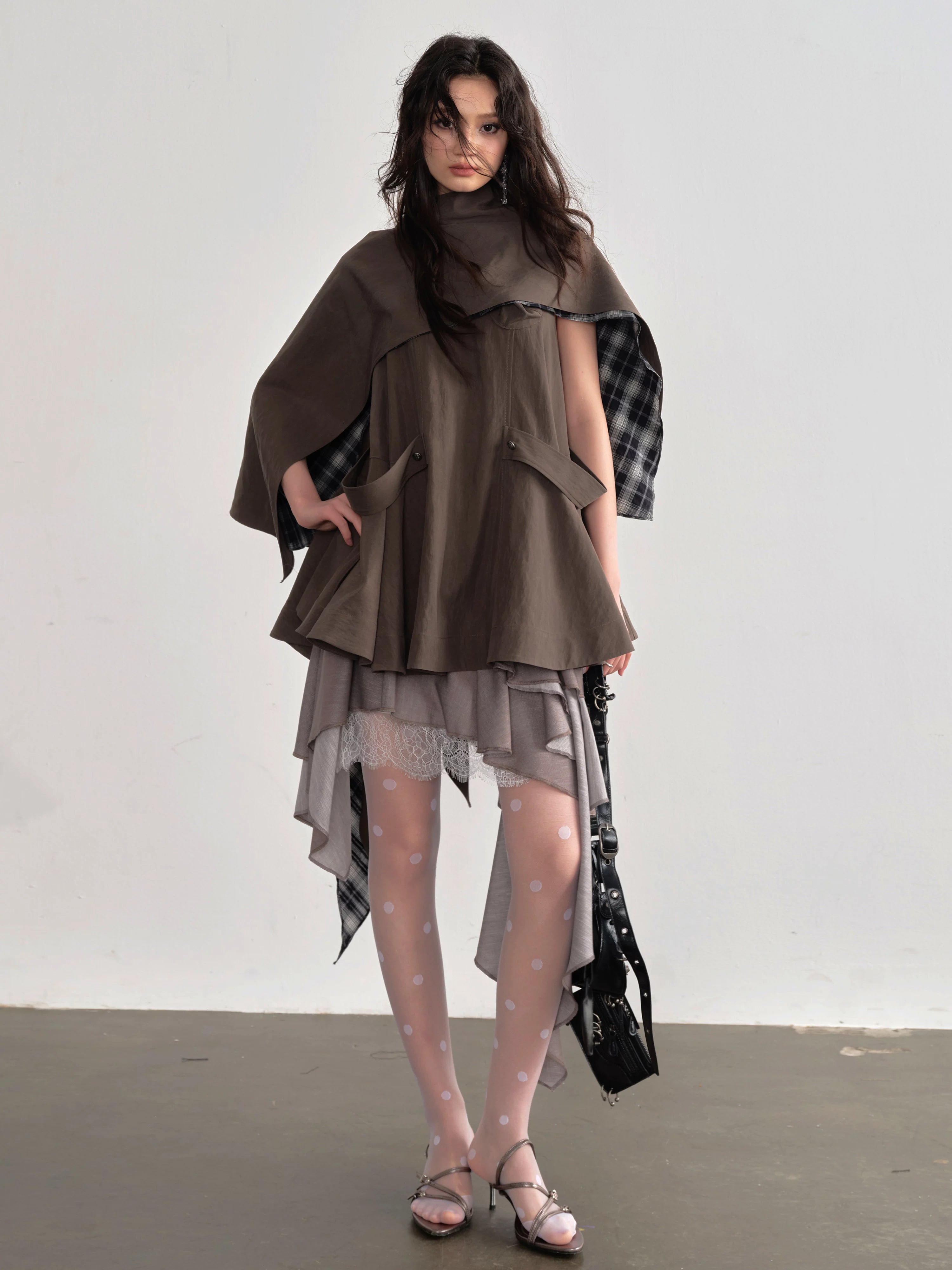JNYLON Vintage Lace Stitching Asymmetrical Skirt
