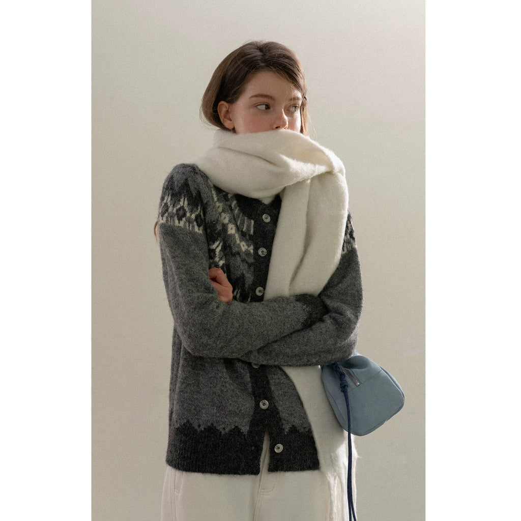 EGGKA Contrasting Color Crew Neck Loose Cardigan Sweater