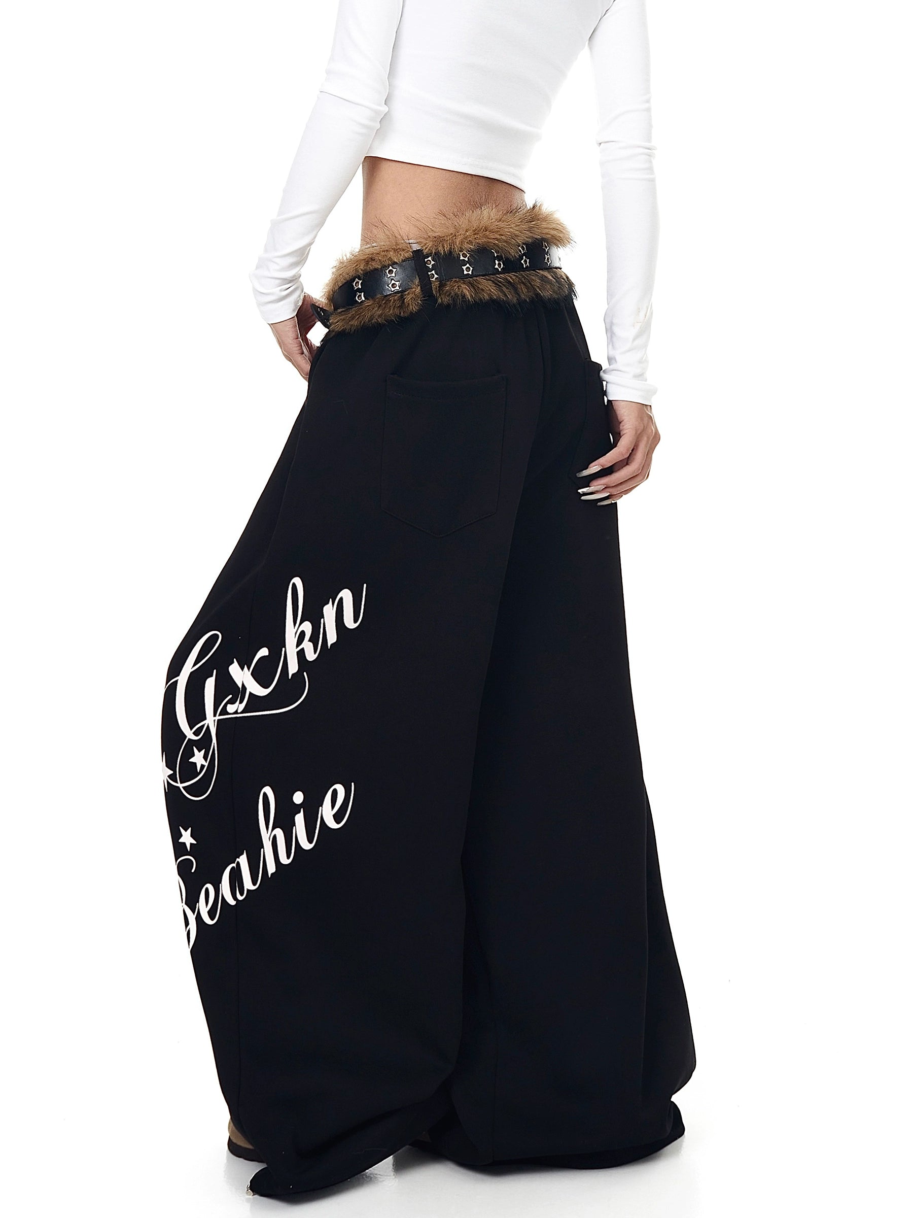 BLACKLISTS Vintage Fluffy Belt Design Scimitar Sweatpants