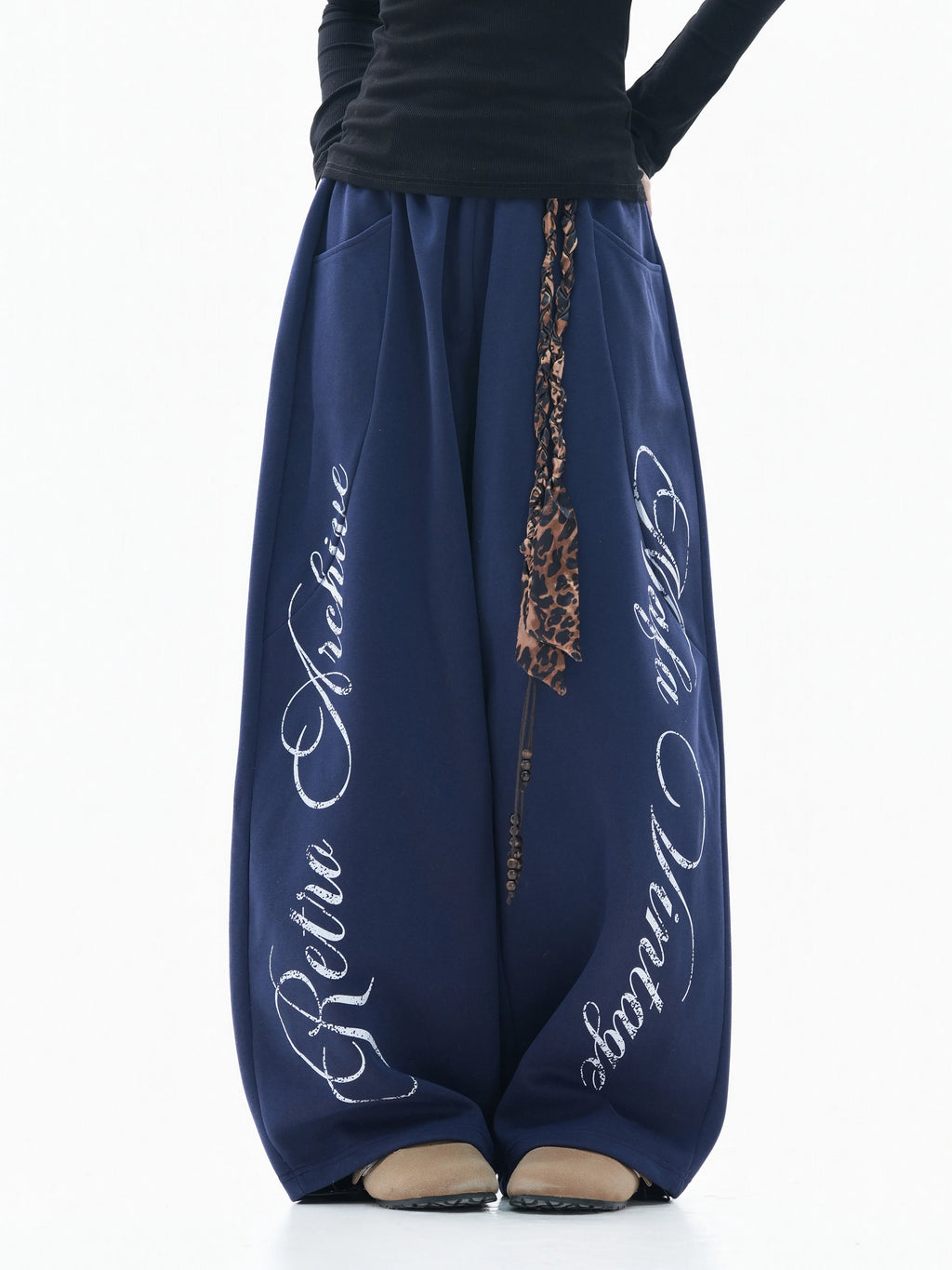 Zuocisankon Leopard Print Strap Casual Sweatpants