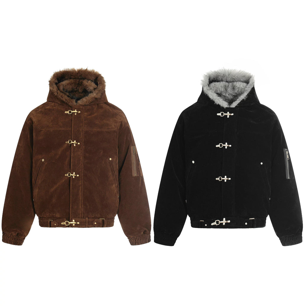 BLACKENERGY Retro Fur Collar Hooded Thickened Cotton Jacket