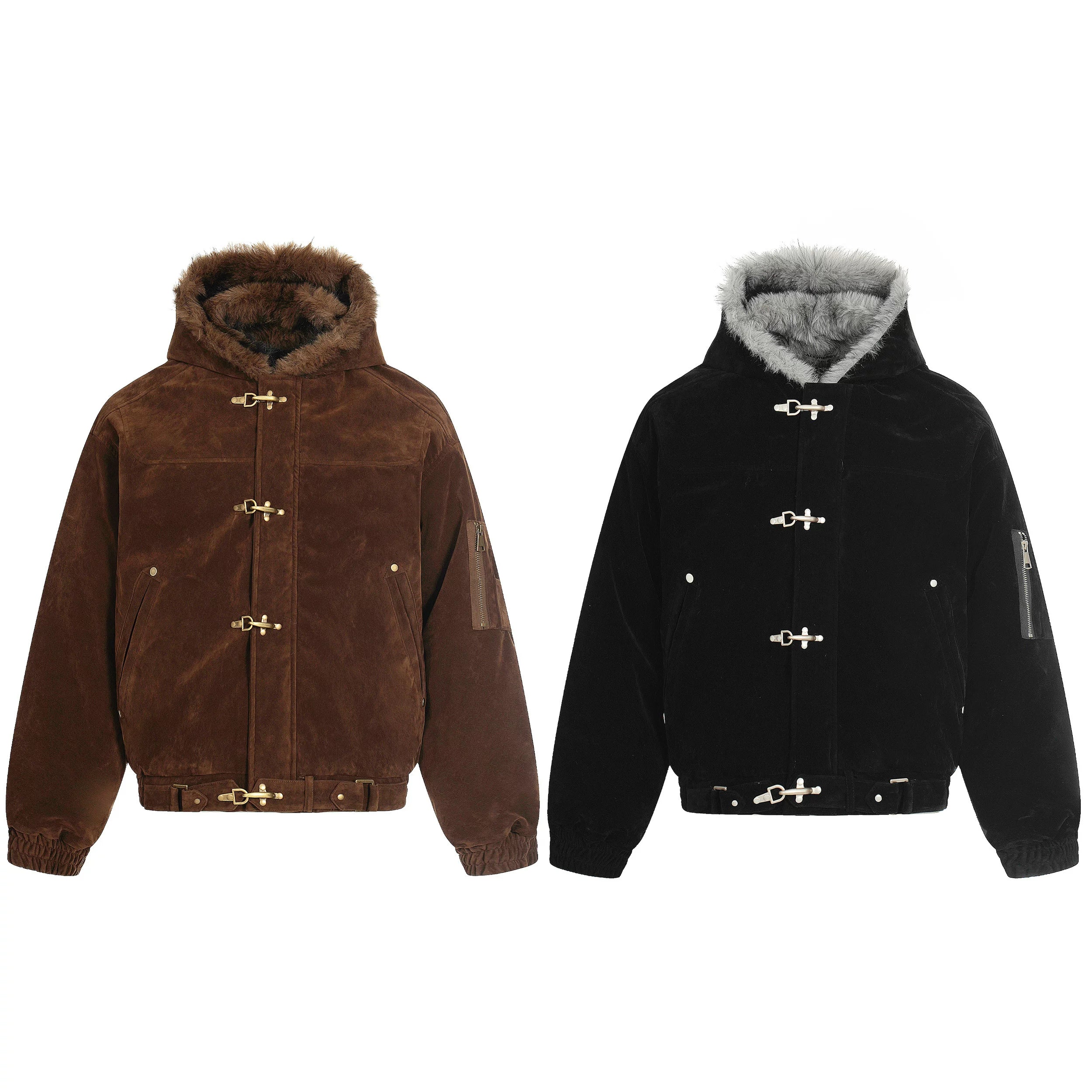 BLACKENERGY Retro Fur Collar Hooded Thickened Cotton Jacket