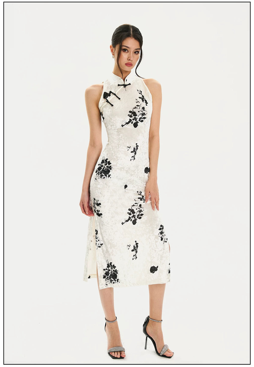 FINDYAWINGS Waist Ink Printing Long Cheongsam Dress