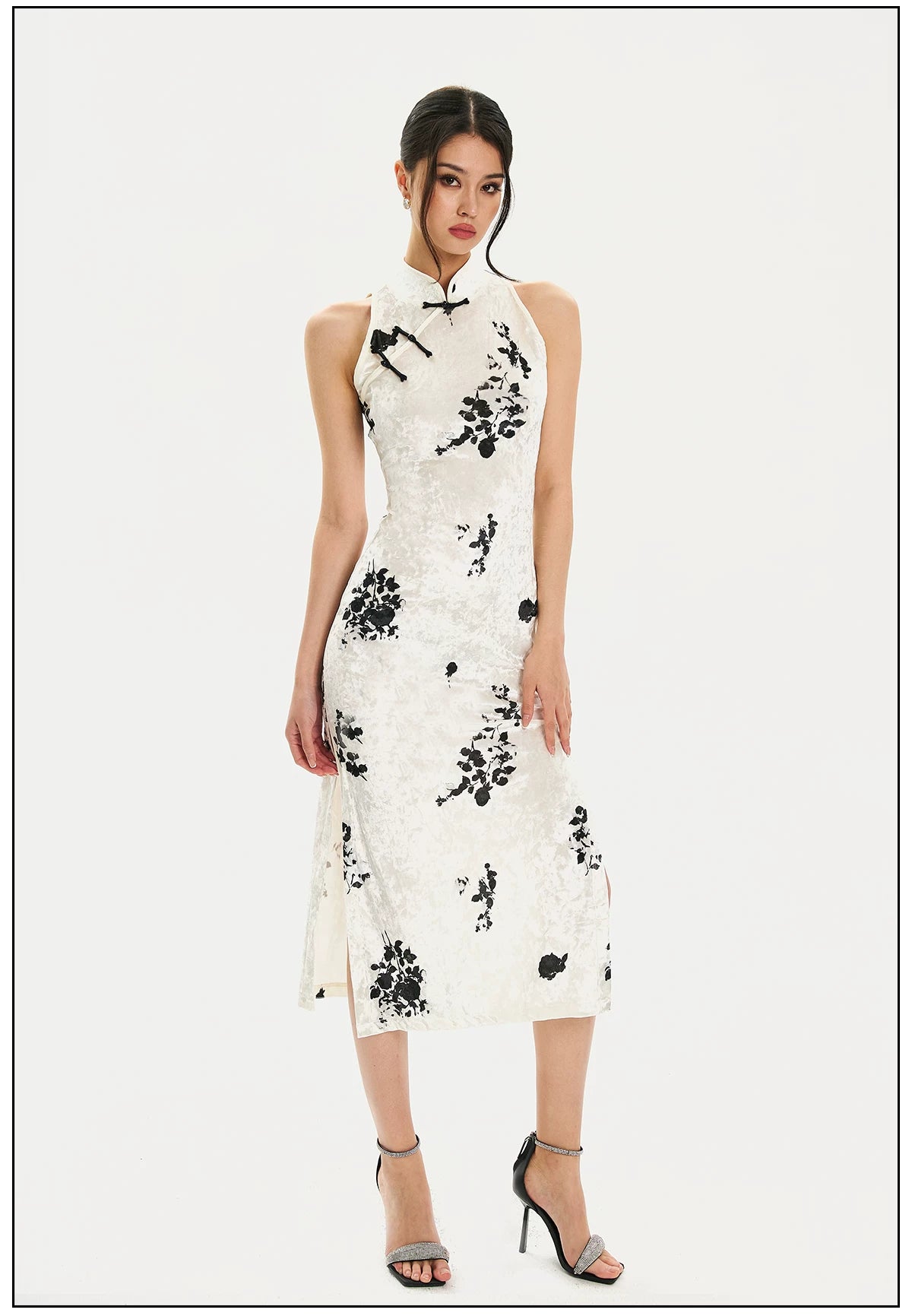 FINDYAWINGS Waist Ink Printing Long Cheongsam Dress