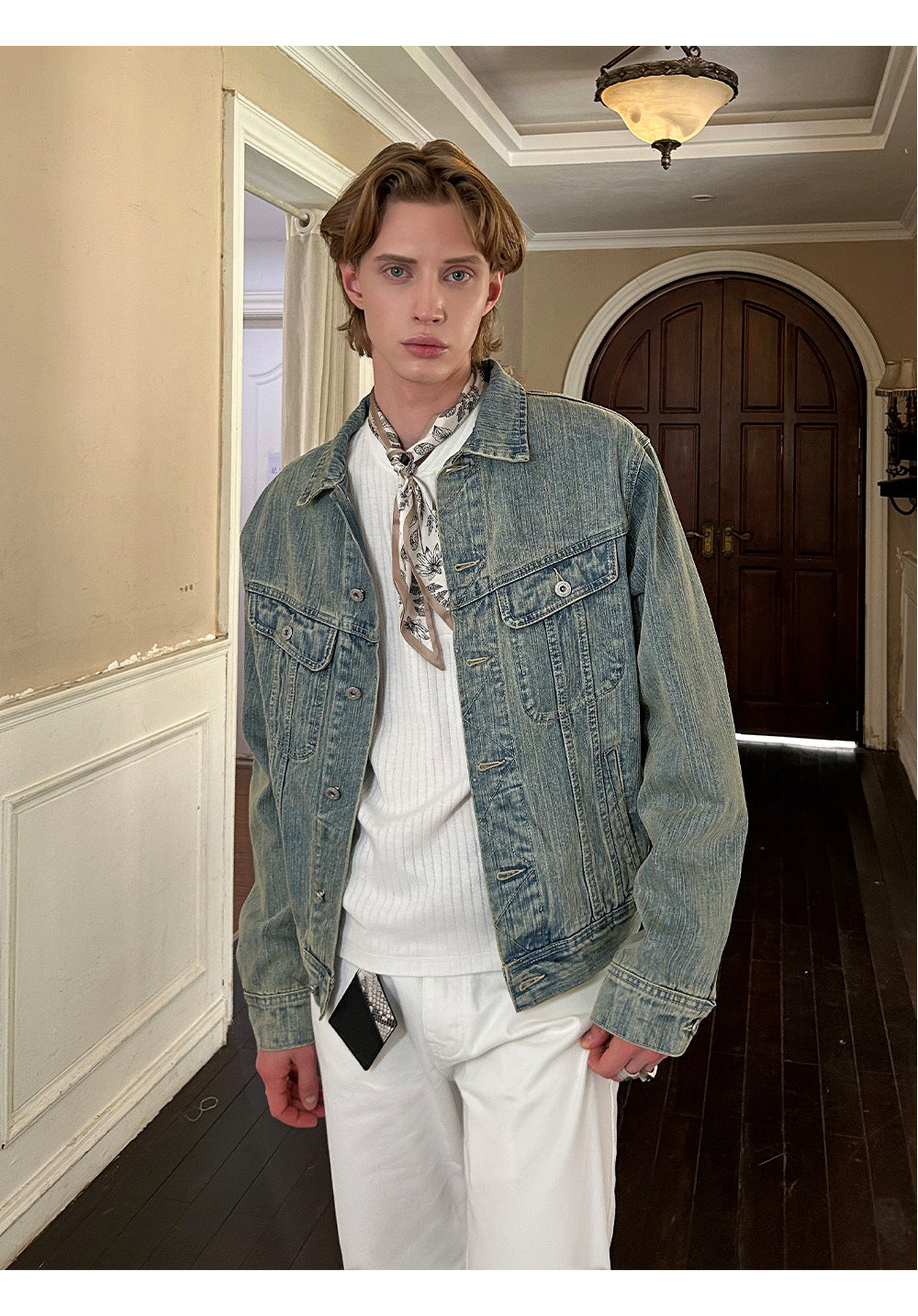 EME Slub Pattern Old Vintage Short Wide Jacket