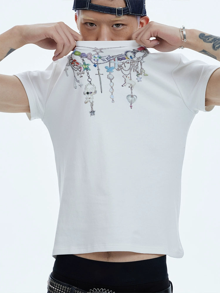 DND4DES Y2K Millennium Style Cartoon Chain Printing Slim Tee
