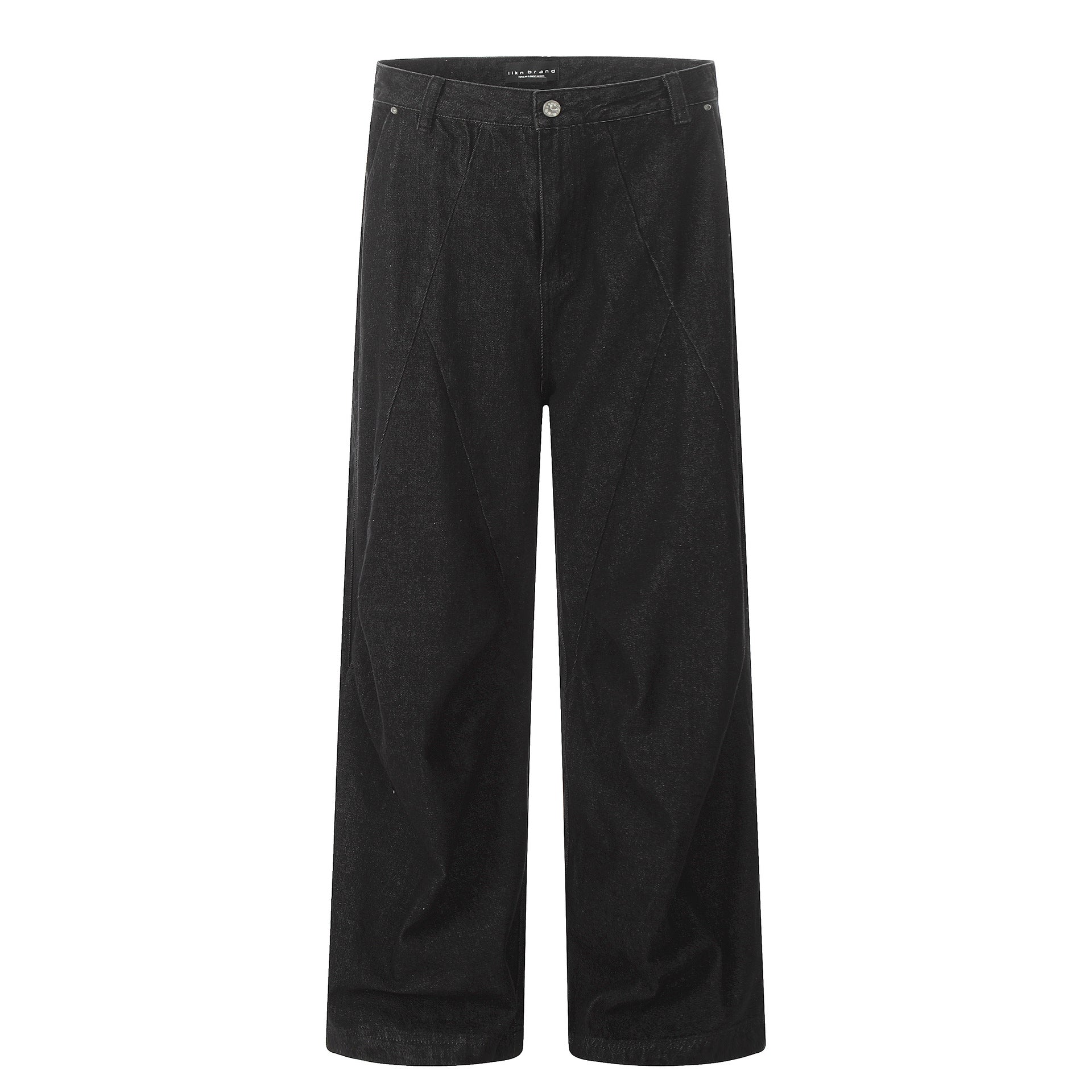 11KN washed pleated black straight jeans