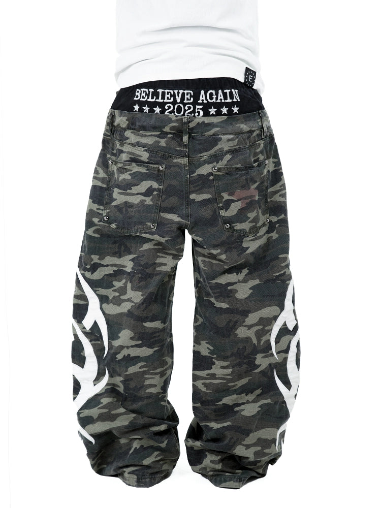 DETW Camouflage Double-waisted Boxing Pants Profile Three-dimensional Casual Pants