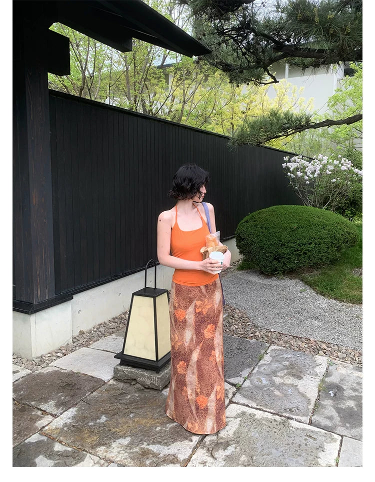 KELIFAN Vintage Leopard Print Skirt