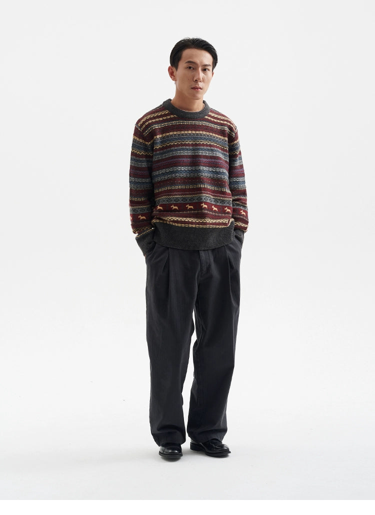 BUTTBILL Vintage Fair Island Crew Neck Sweater