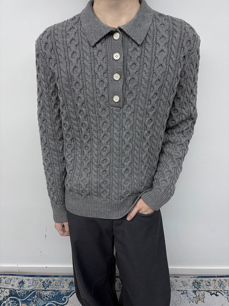 KREATE Twist Lapel Three-dimensional Twisted Polo Sweater