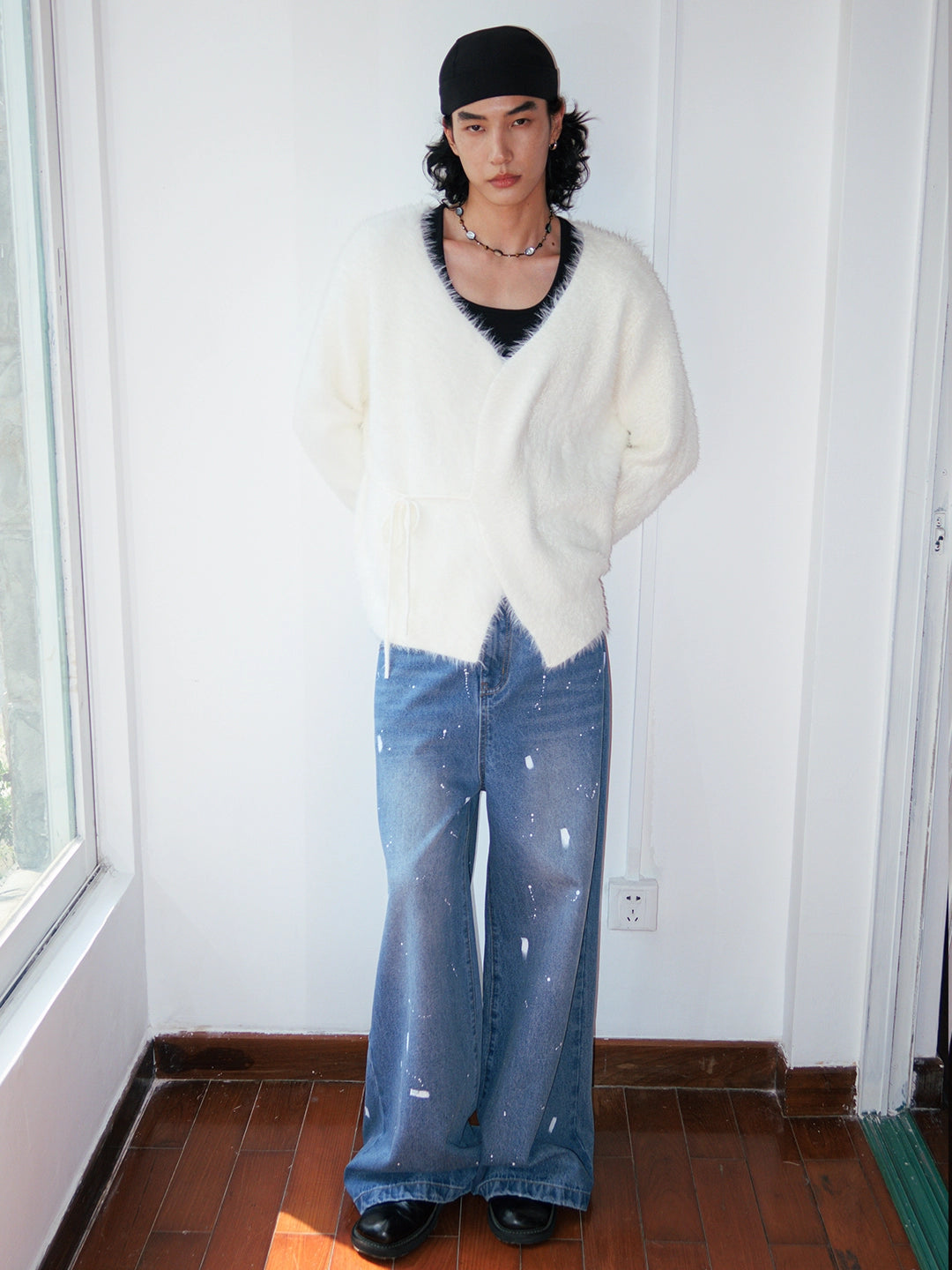 FUNKYFUN Lace-up Cardigan V-neck Sweater Jacket