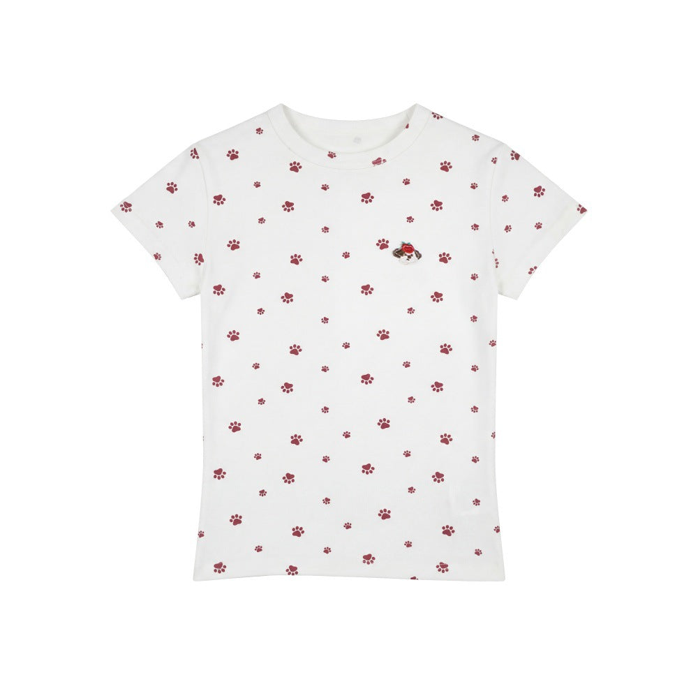 HeyHenry Puppy Footprint Front Shoulder Slim Tee