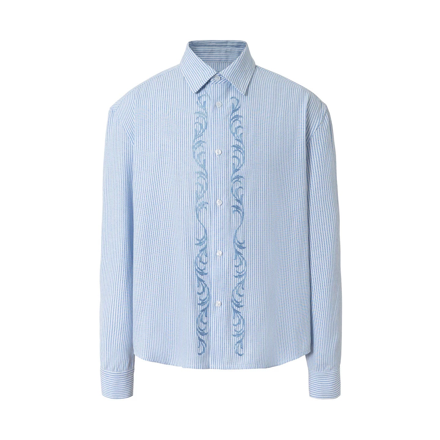 YADcrew Striped Embroidered Simple Casual Lapel Long Sleeve Shirt