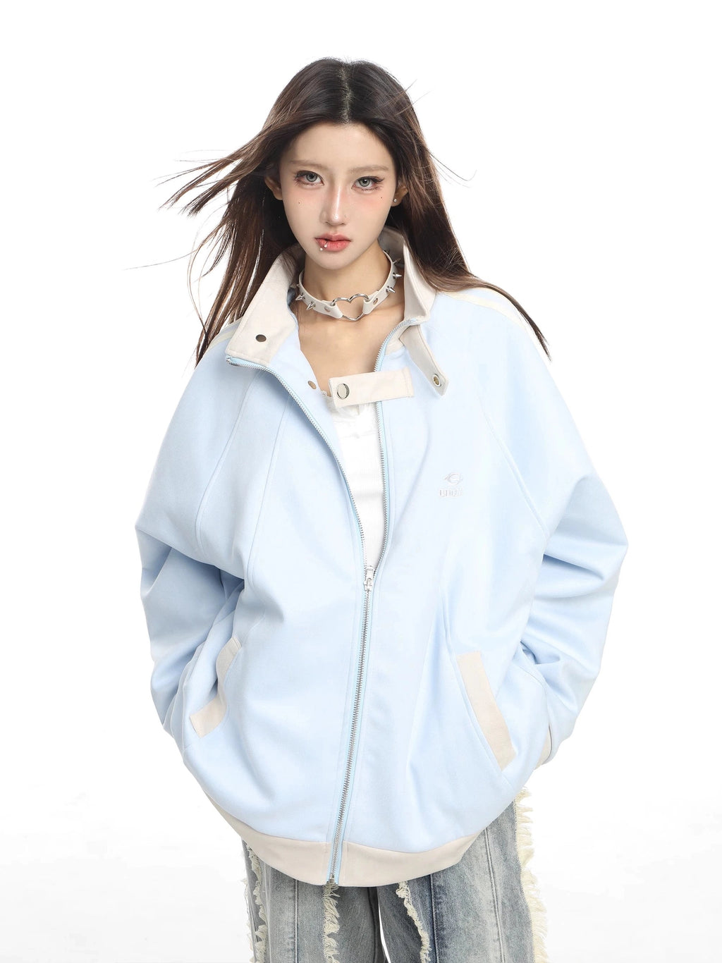 KDASE Stand-up Collar Suede Embroidered College Baseball Jersey