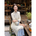 ZIHE Fake Two-piece Lace Paneled Long-sleeved Dress