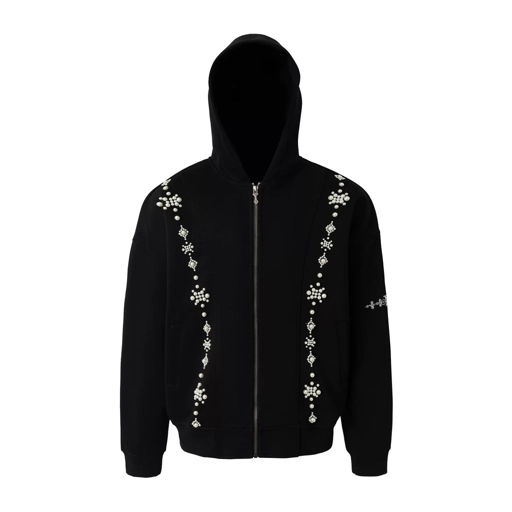 YADcrew Star Track String Pearl Cardigan Hooded Sweater