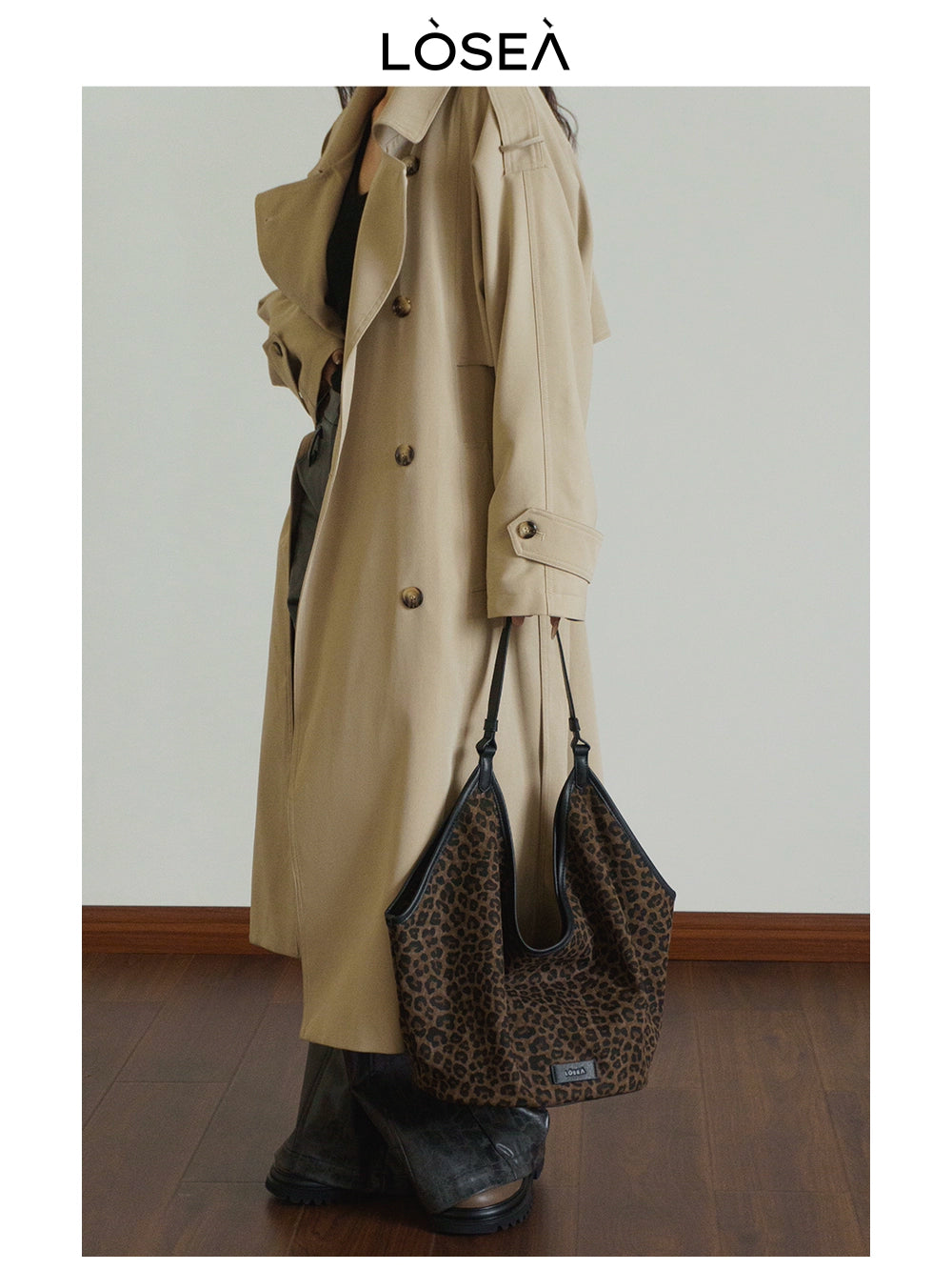 LOSEA Leopard Print Large Capacity Retro Shoulder Bag