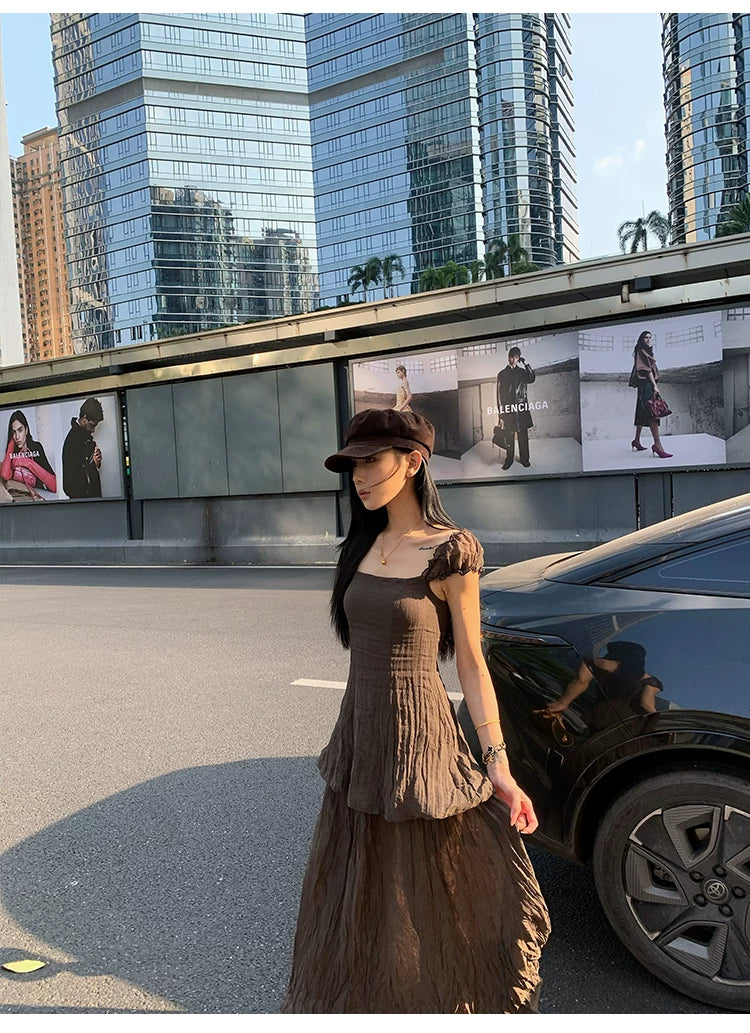 YOUNG KYLIN Square Neck Pendulum Pleated Dress