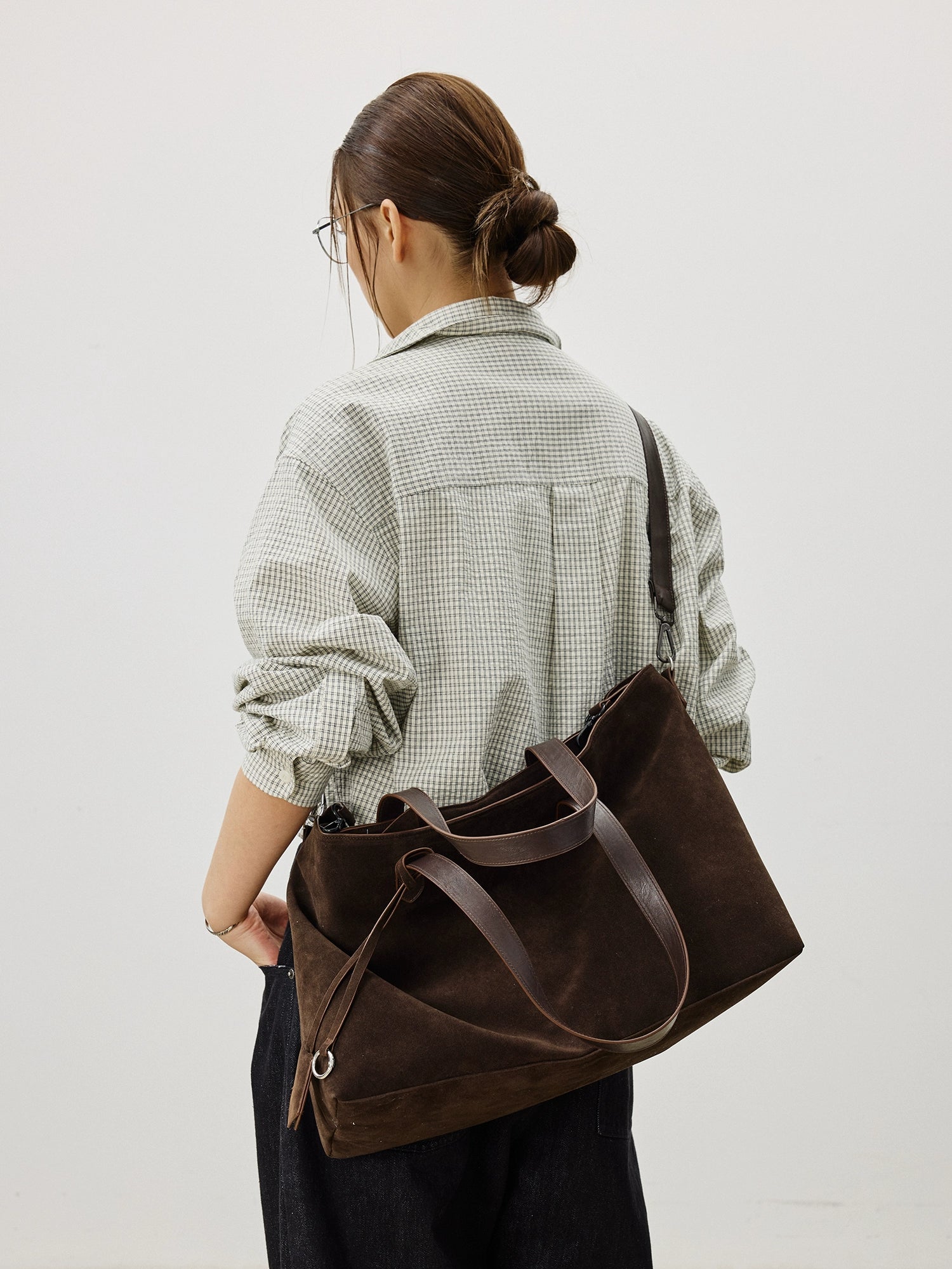 LR MADE Dark Suede Shoulder Tote Bag