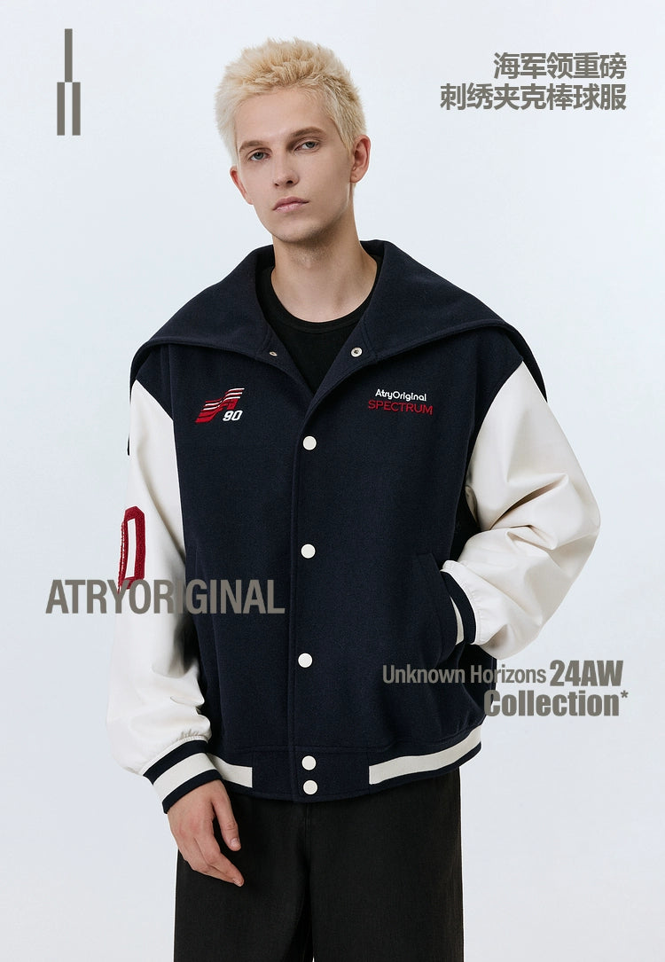 ATRY Navy Collar Heavy Embroidered Jacket Baseball Jersey