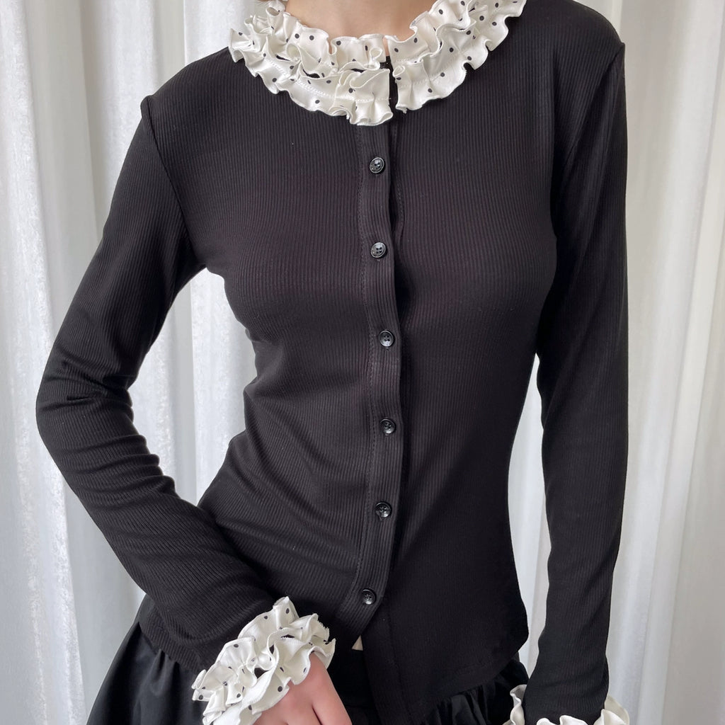 Loosesmell Polka-dot Lace-knit Cardigan