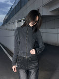 Lightinus  Rivet Make Old Stand Collar Slim Fit Jacket