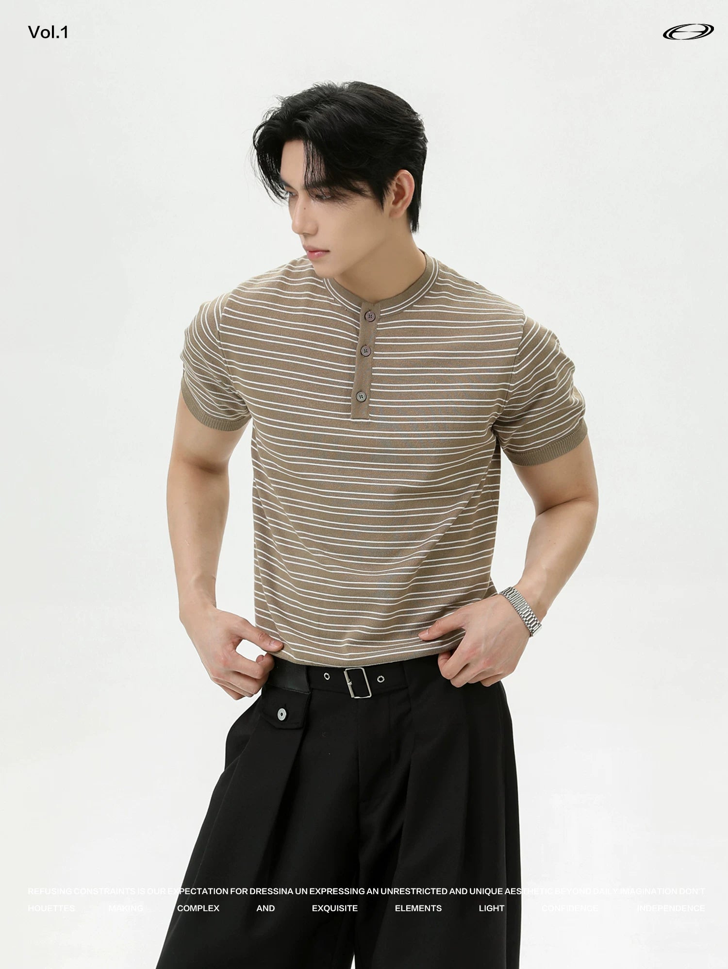 TURNTIDE Front Shoulder Striped Contrasting Knitted Tee