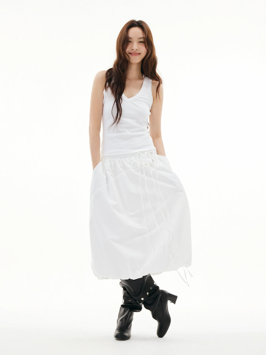 FUNKYFUN Pleated Texture Slanted Splicing Casual Skirt