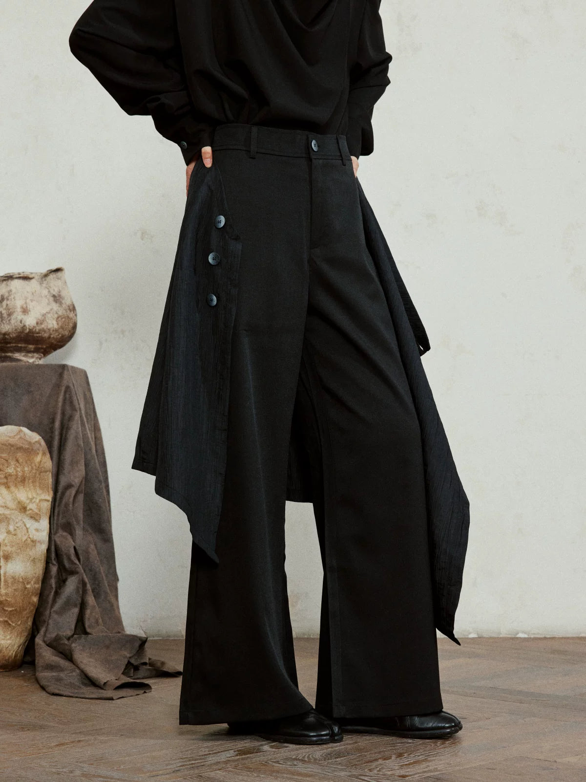 SUNYVONNE Asymmetrical Wide-leg Casual Suit Pants