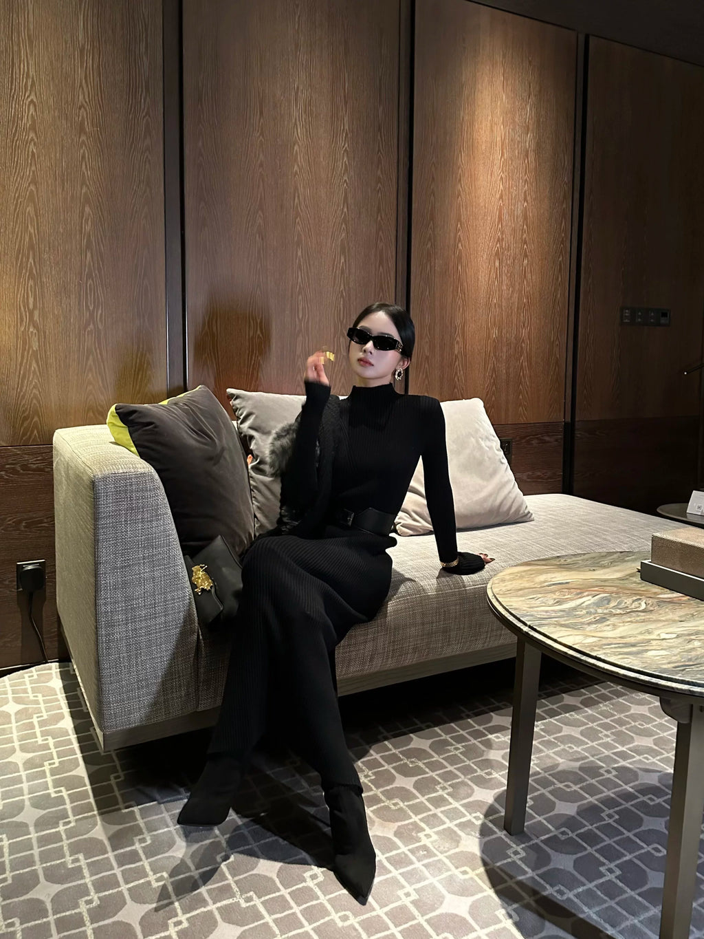 CHUYUQI Waist-knitted Semi-turtleneck Dress