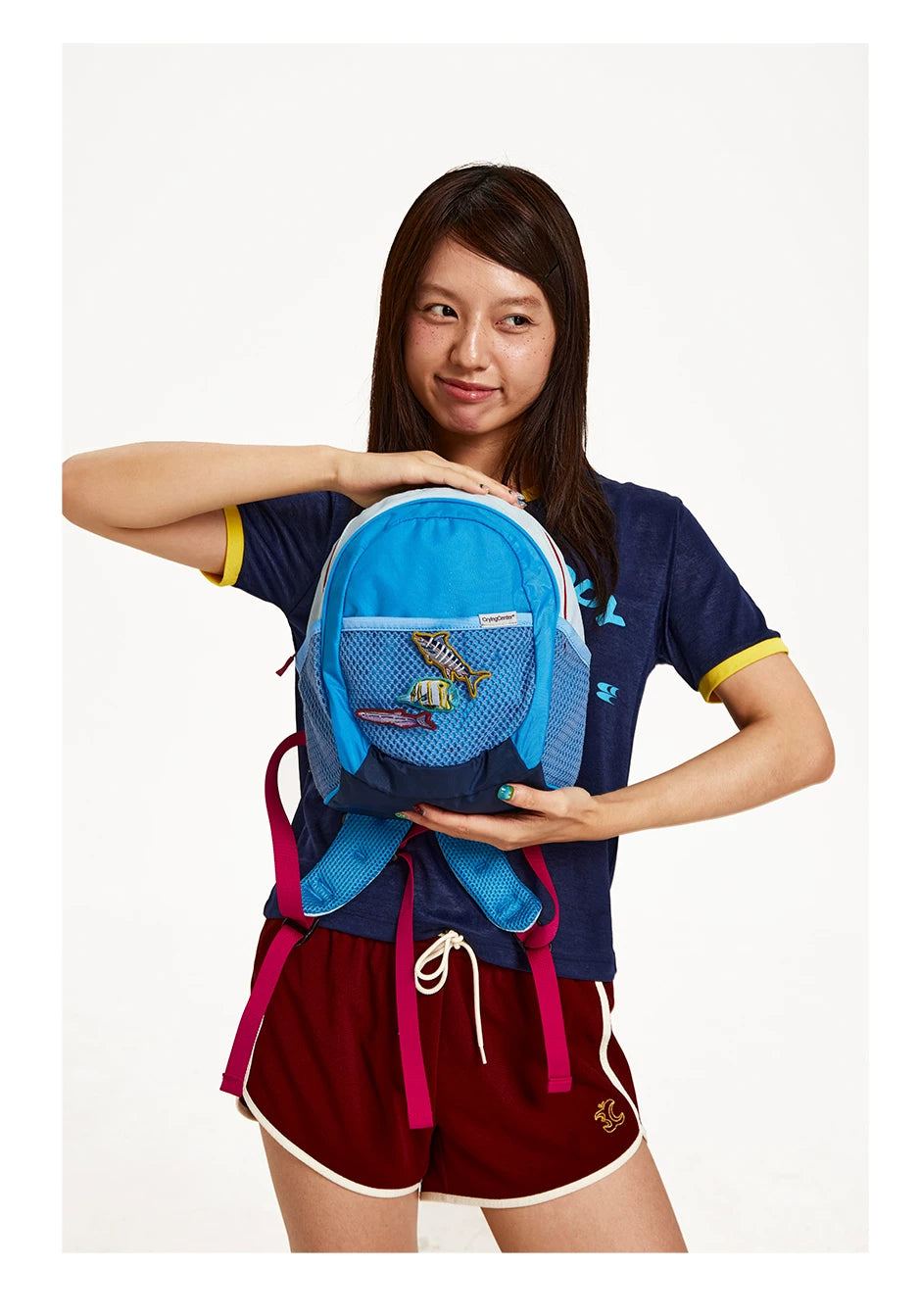 CryingCenter Contrast Pin Small Fish Embroidery Sports Backpack