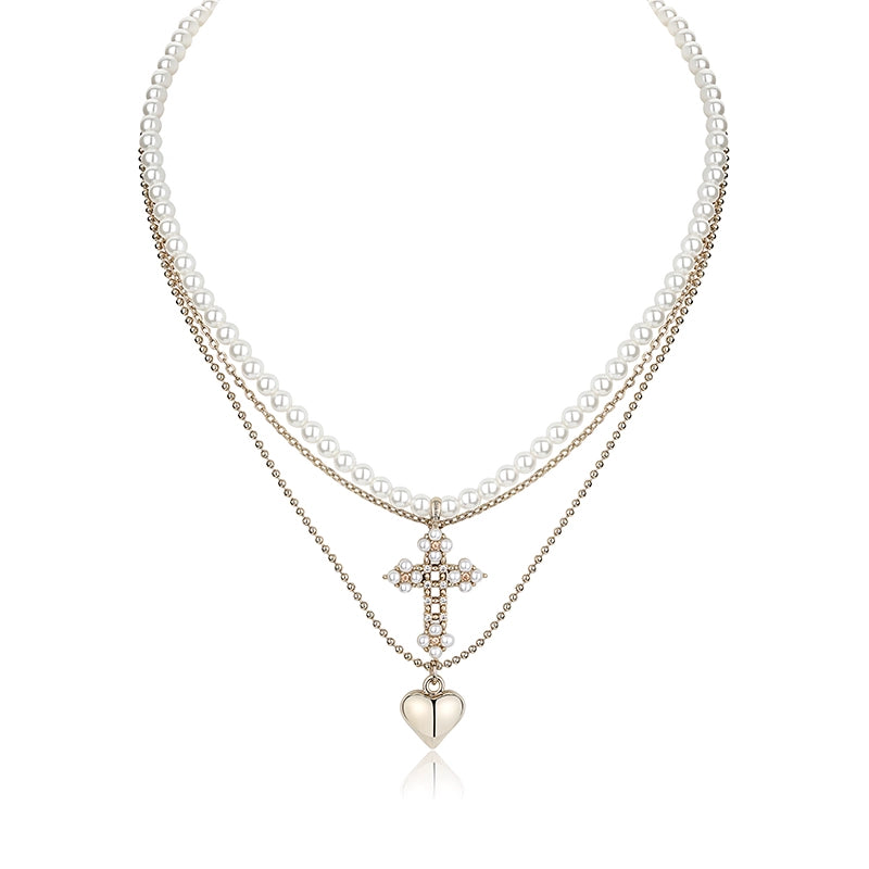 1JINN Love Pearl Cross Clavicle Chain