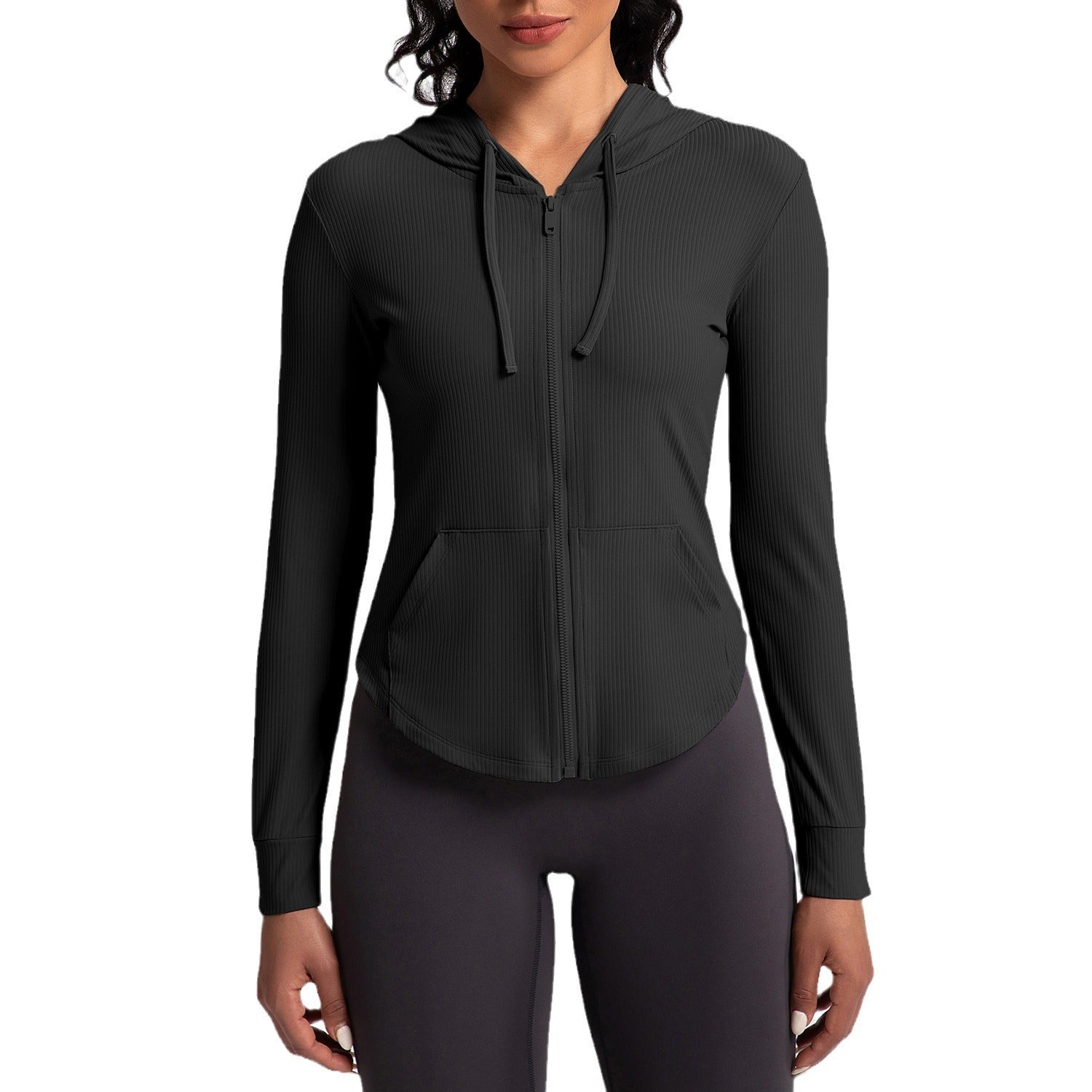 Athena Lulu Water Mill Ribbed Yoga Hooded Long Sleeve Jacket