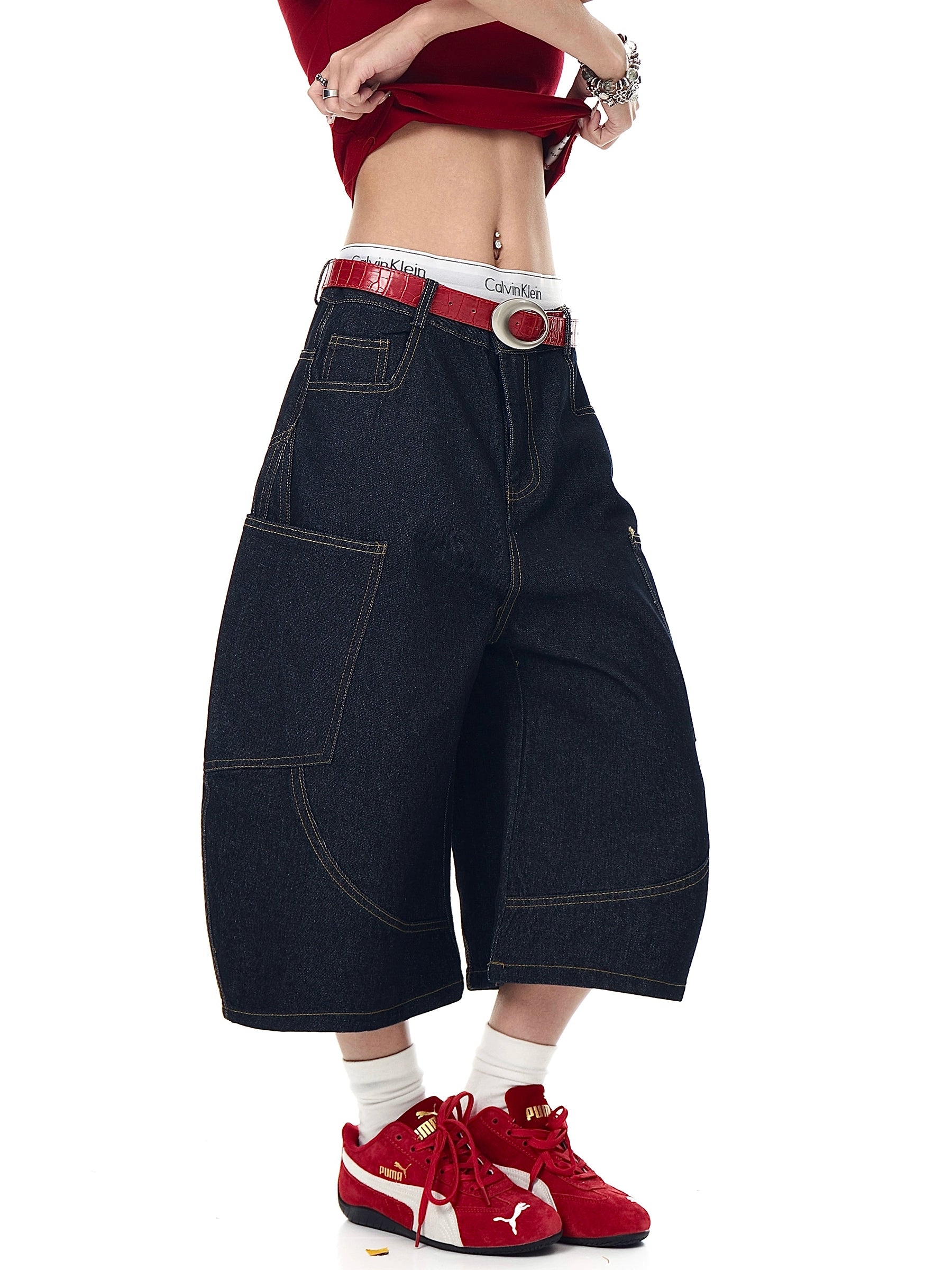 BLACKLISTS Vintage Love Embroidered Scimitar Denim Shorts