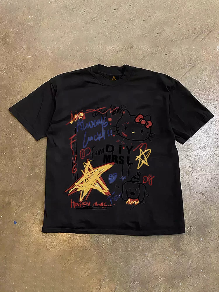 UPUPXIA  Cute Print Casual Loose Tee