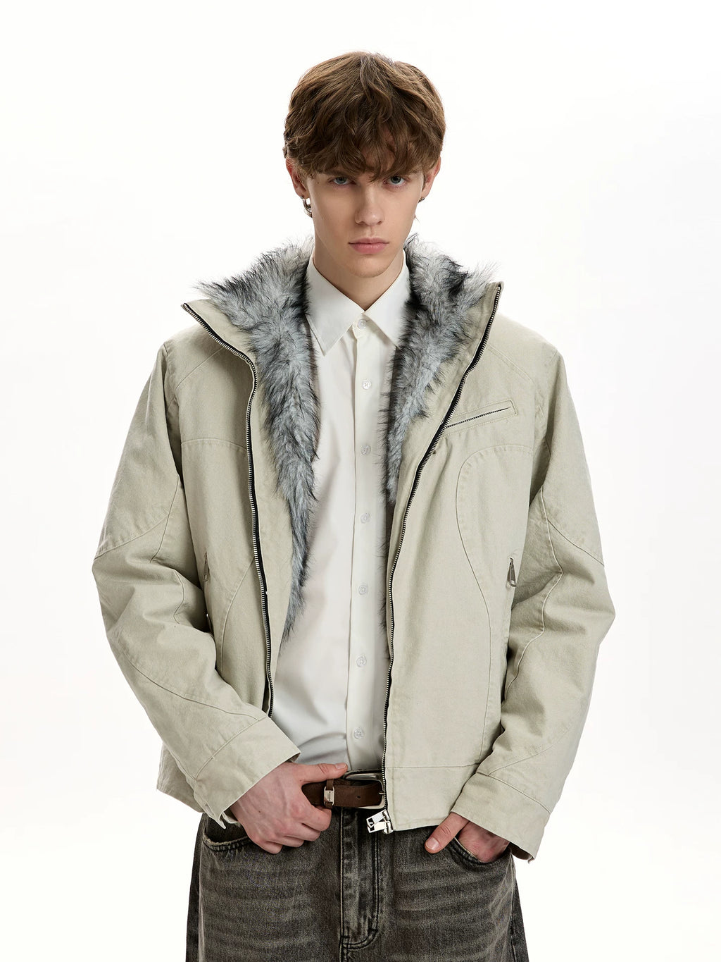 A PUEE Vintage Thickened Fleece Warm Short Jacket