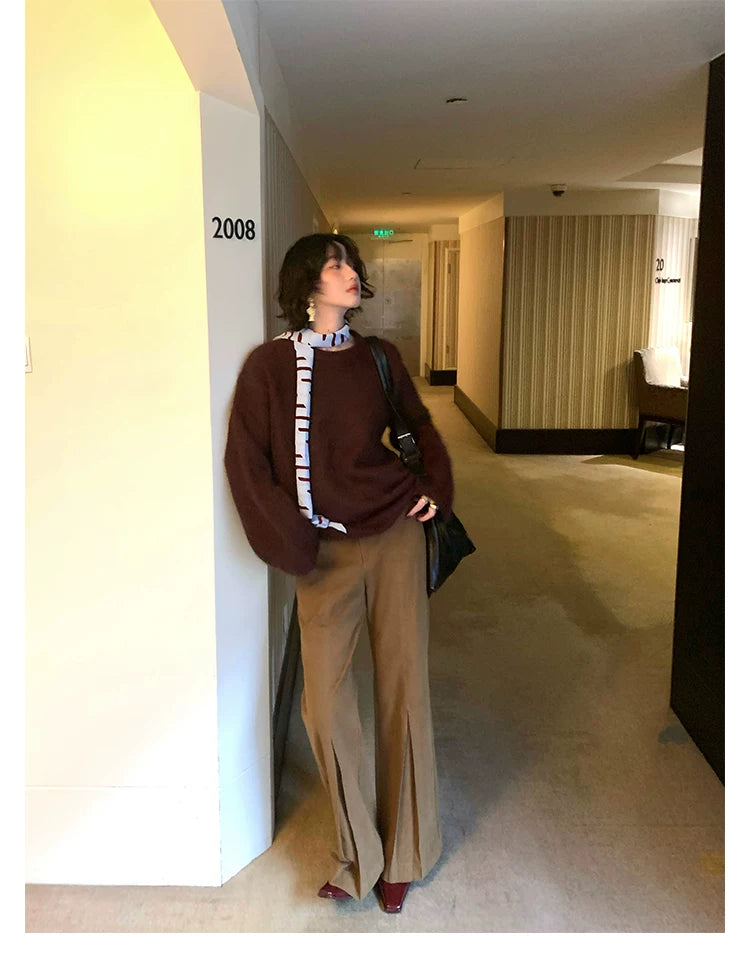 KELIFAN Vintage Thickened Soft Waxy Loose Knitted Sweater