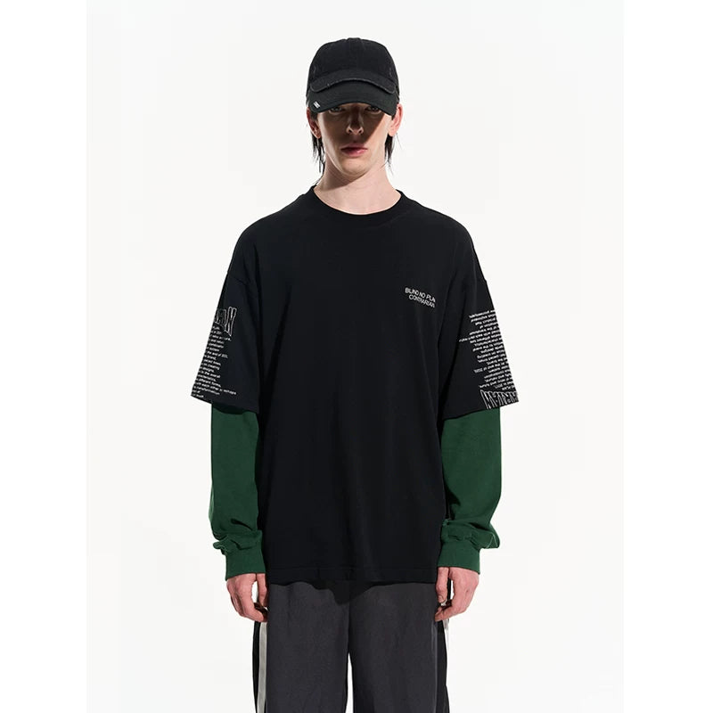 BLINDNOPLAN Contrasting Fake Two-piece Letter Print Loose Long Sleeve