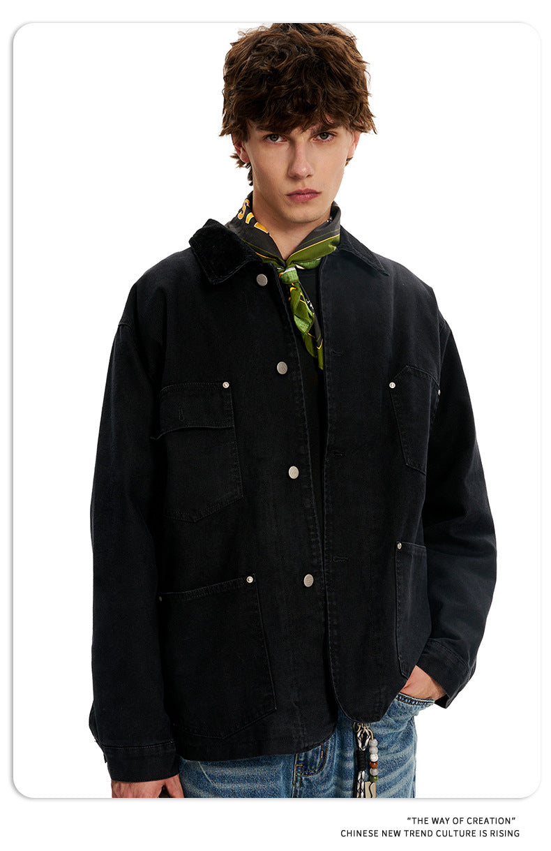 11KN Retro Wick Lapel Three-dimensional Canvas Jacket