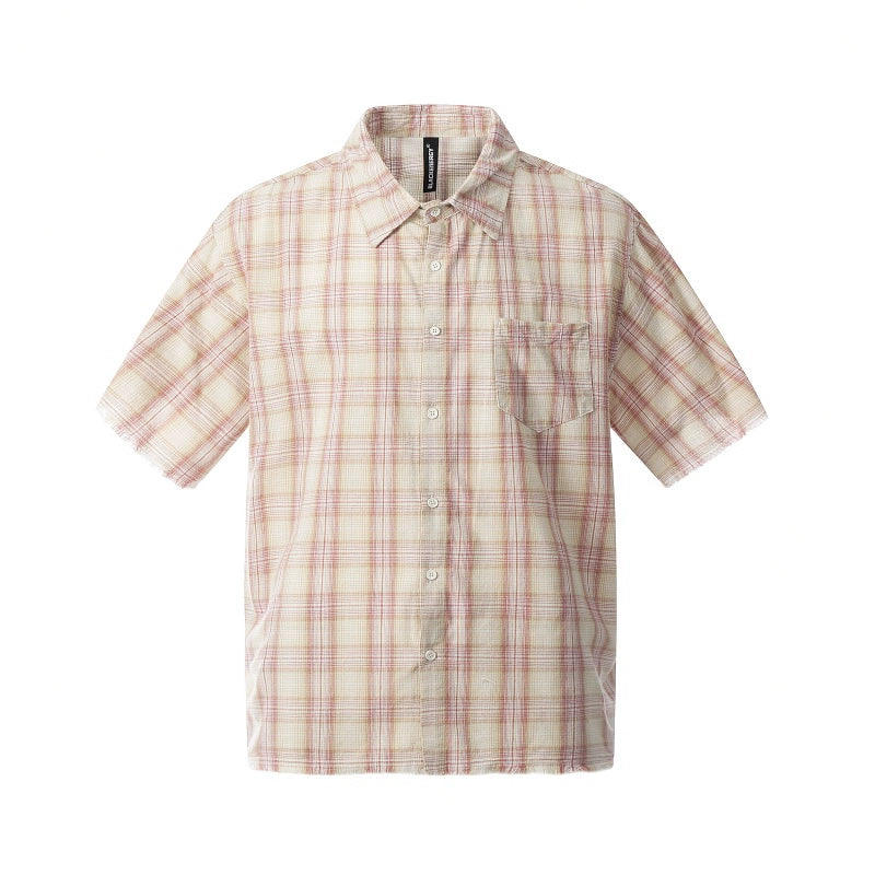 BTSG polished plaid burr short-sleeved shirt