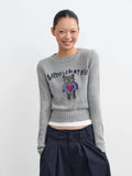 LINY LIBERTY Vintage Cartoon Bear Jacquard Knitted Long-sleeved Sweater