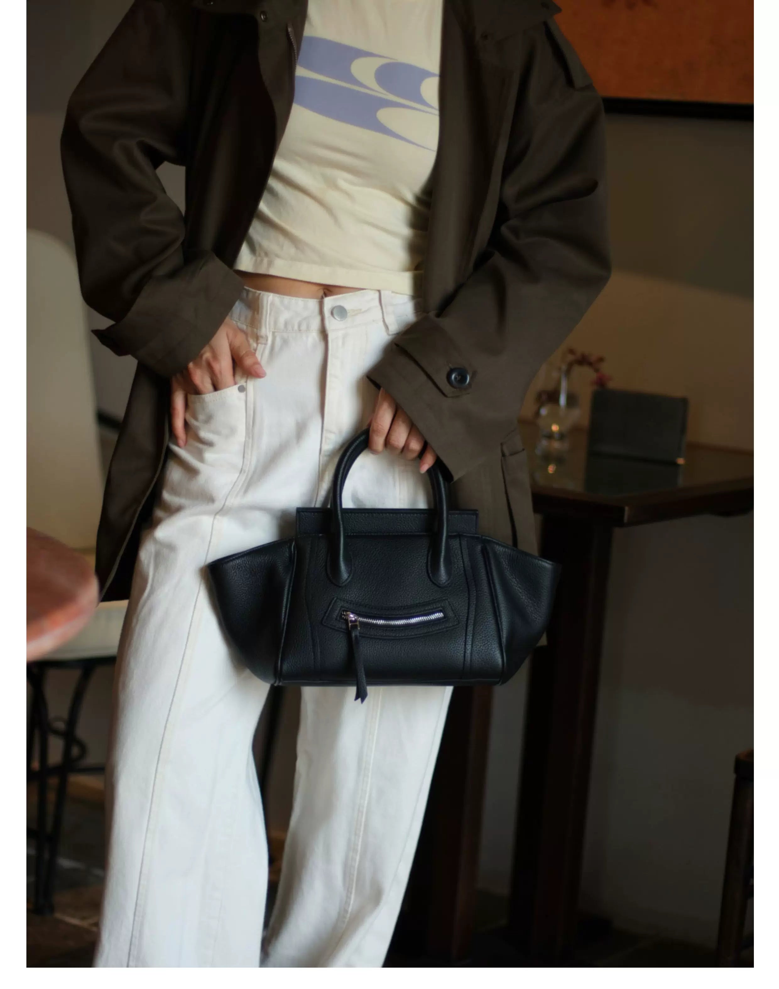 EZRO First Layer Cowhide Portable Messenger Bag