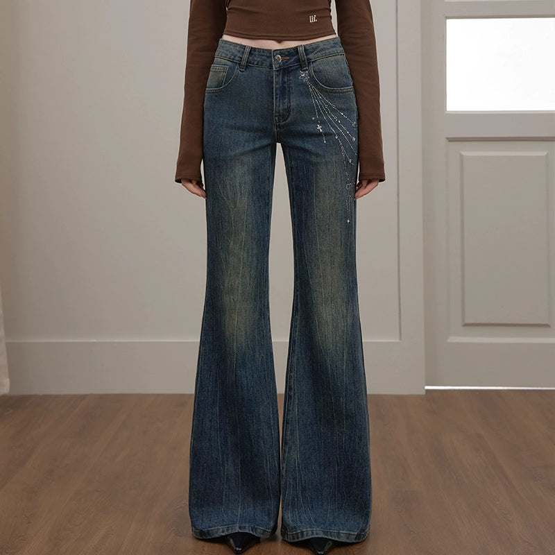 UNIREE Flash Diamond Stretch Low Waist Jeans