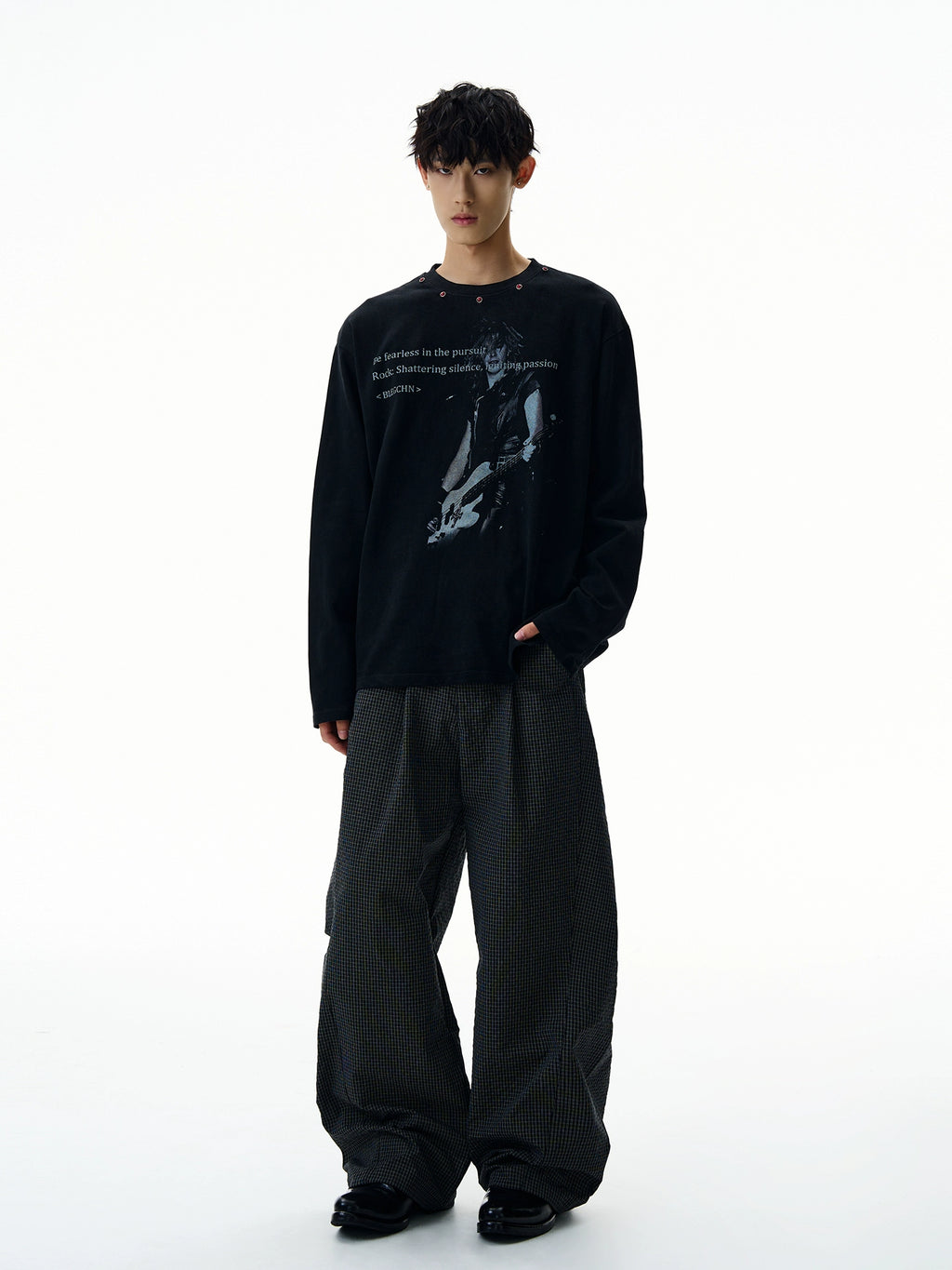 A PUEE Vintage Rivet Versatile Loose Long Sleeve